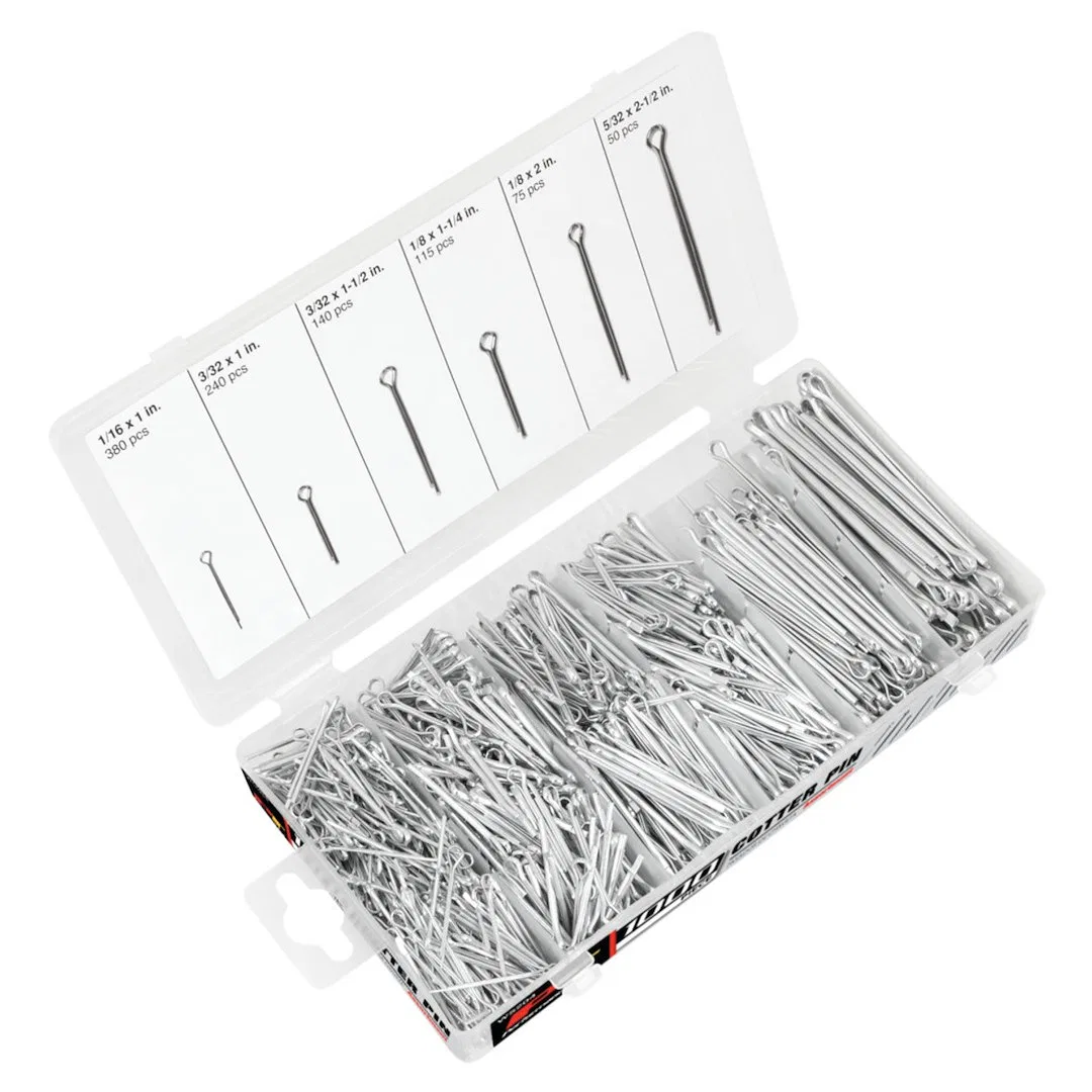W5204 – PERFORM TOOL Cotter Pin Assortment, Steel With 380 Pieces 1/16 x 1 Inch/ 240 Pieces 3/32 x 1 Inch/ 140 Pieces...